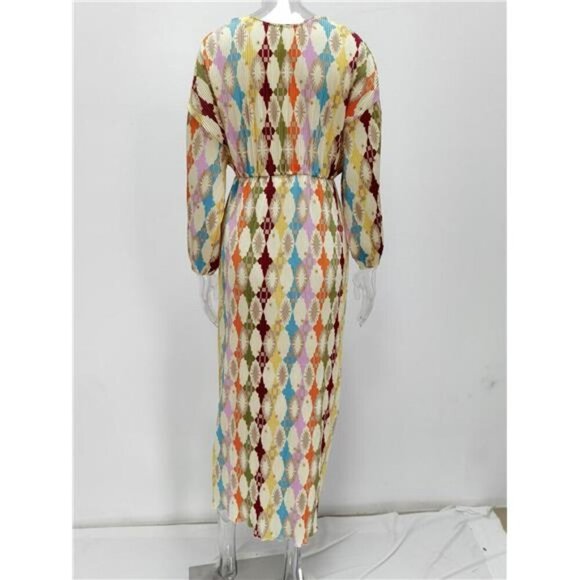 Full Size Printed Deep V-Neck Dress Plus Size - Picture 4 of 5